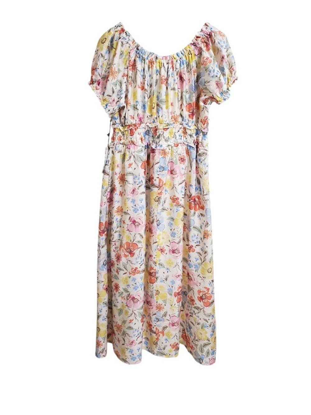 Laura Ashley Womens Midi Dress L Floral Short Sleeve Smocked Waist Cottagecore - Picture 3 of 11